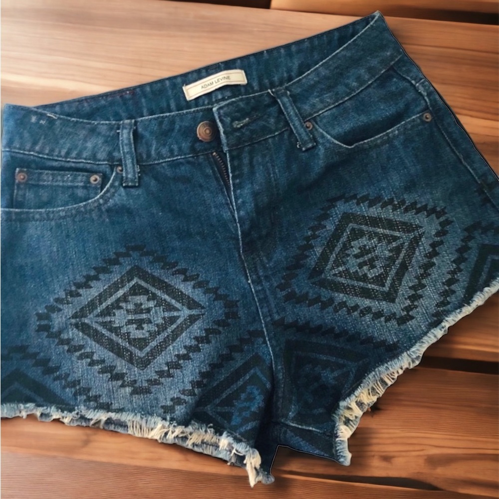 Adam Levine Collection Cutoff Denim Shorts Aztec Design